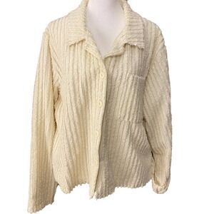 Ribbons & Spice Cream Long Sleeve Button Up Ribbed Detail Shirt Blouse Sz Large